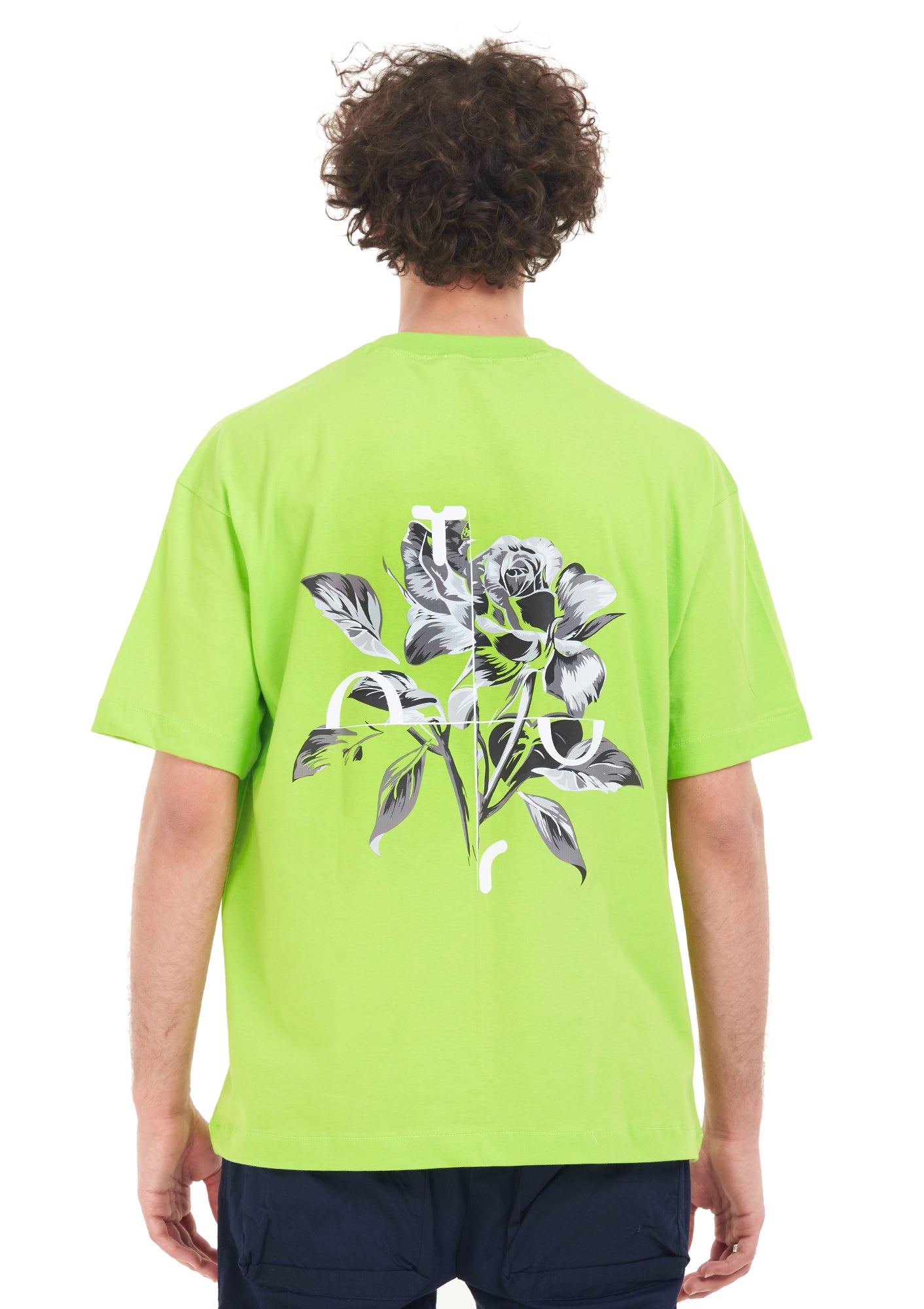 Flower tee Oversized printed Green apple T-shirt .